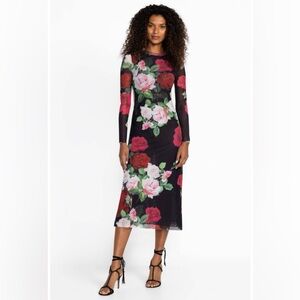 Johnny Was Black Rose Floral Mesh Dress
